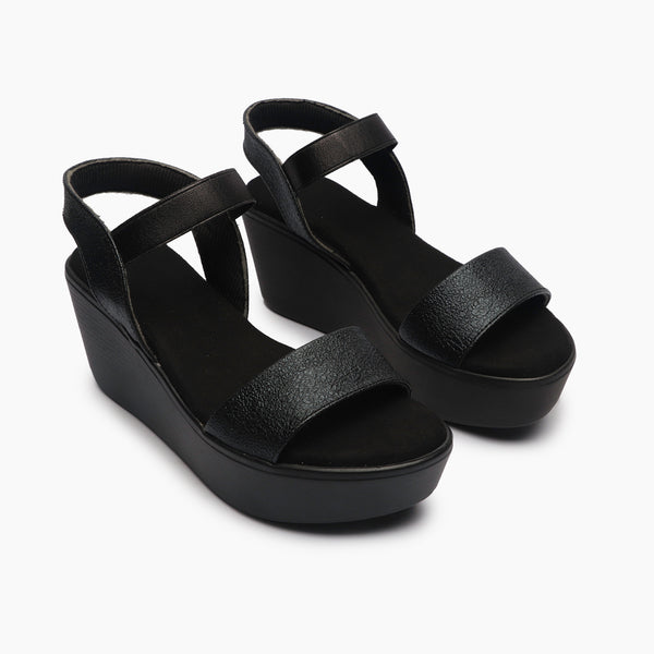 Shimmery Wedge Sandals black side angle