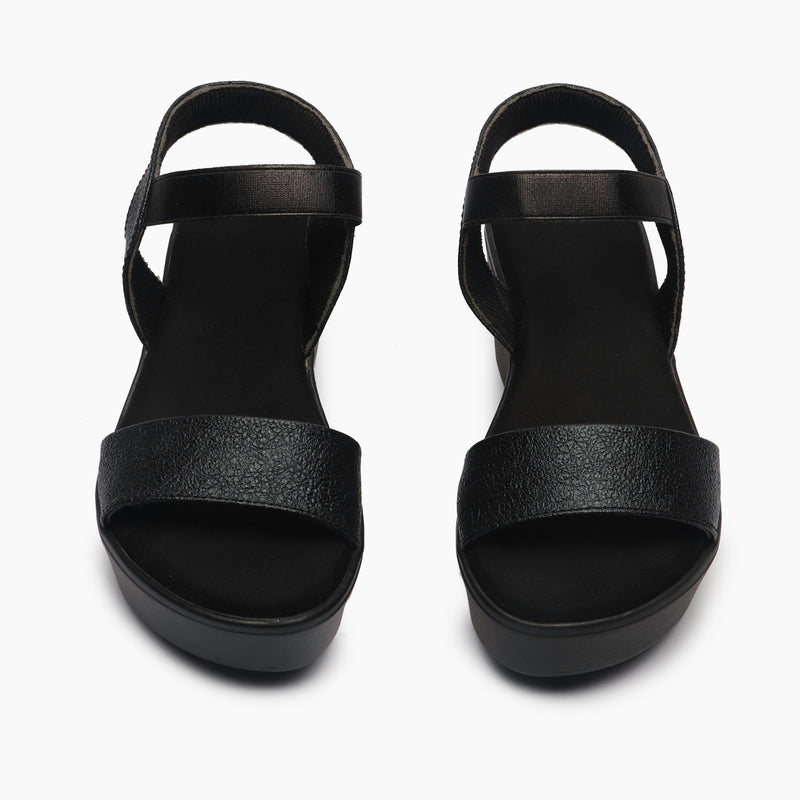 Shimmery Wedge Sandals black front