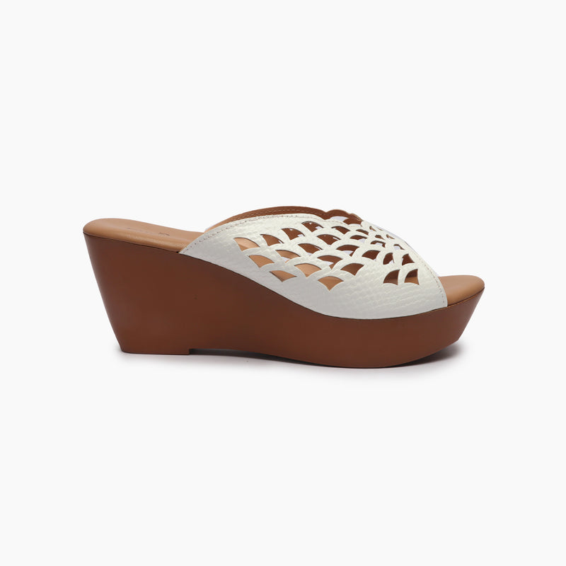 Perforated Pattern Wedges light white side profile with heel