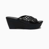 Perforated Pattern Wedges black side profile with heel