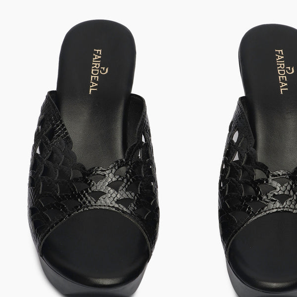 Perforated Pattern Wedges black front zoom