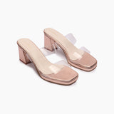 Double Acrylic Strap Block Heels rose gold side angle