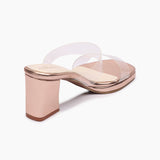 Double Acrylic Strap Block Heels rose gold back