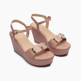 Wedge Heel Platform Sandals pink side angle