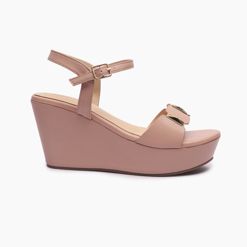 Wedge Heel Platform Sandals pink side profile