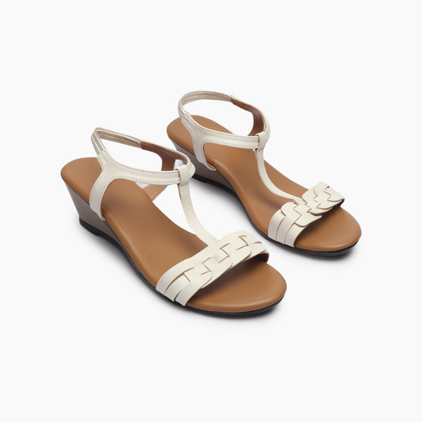 Link Pattern Wedge Sandals white side angle