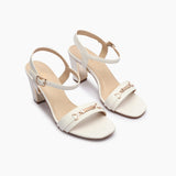 Buckle Accented Block Heel Sandals white side angle