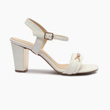 Buckle Accented Block Heel Sandals white side profile