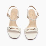 Buckle Accented Block Heel Sandals white front
