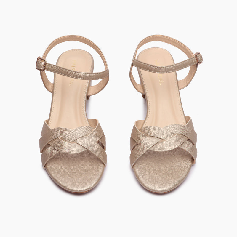 Symmetric Strap Sandals gold front