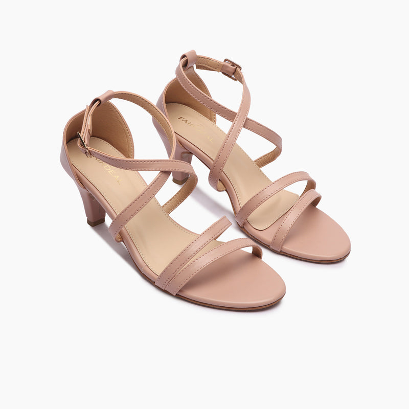 Strappy Kitten Heel Sandals light pink side angle