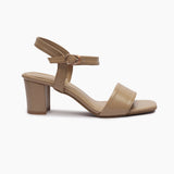 Classic Block Heel Sandals beige side profile with heel