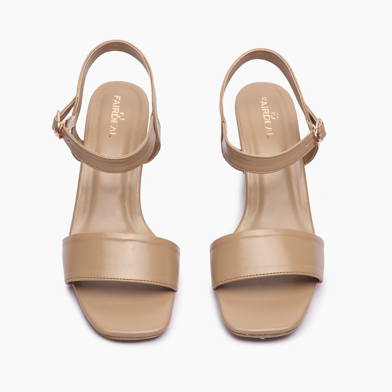 Classic Block Heel Sandals beige front