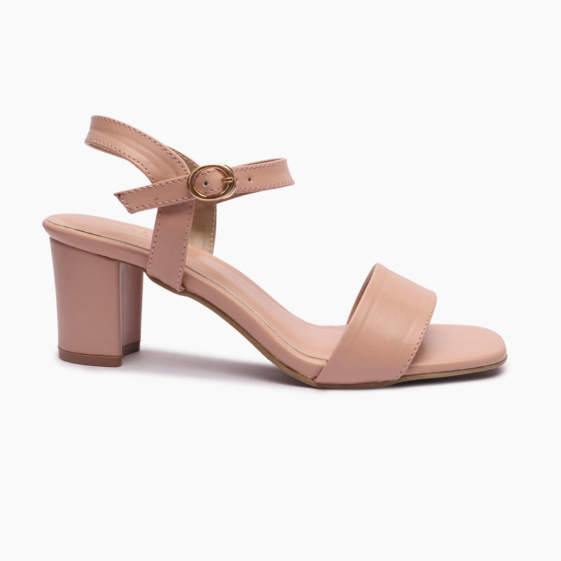Classic Block Heel Sandals light pink side profile with heel