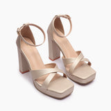 Square Toe Cross Sandals light gold side angle