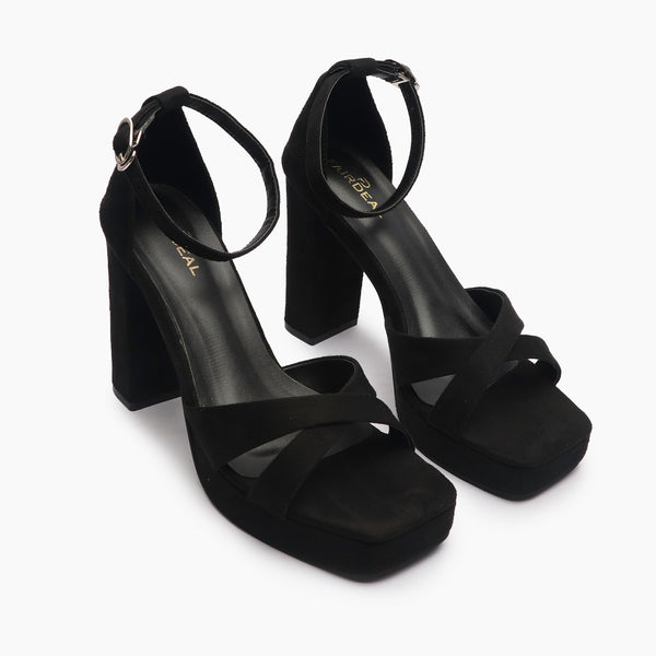 Square Toe Cross Sandals black side angle
