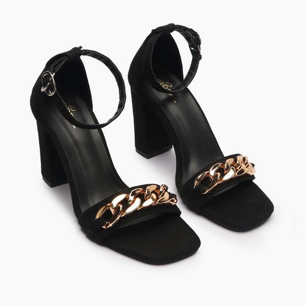 Chainlink Suede Sandals black side angle