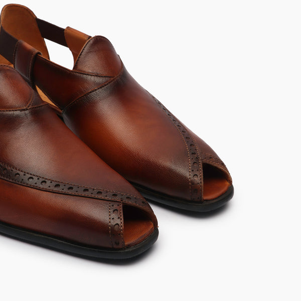 Peshawari Slip Ons With Punch Detail cognac side angle zoom