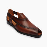 Peshawari Slip Ons With Punch Detail cognac side single