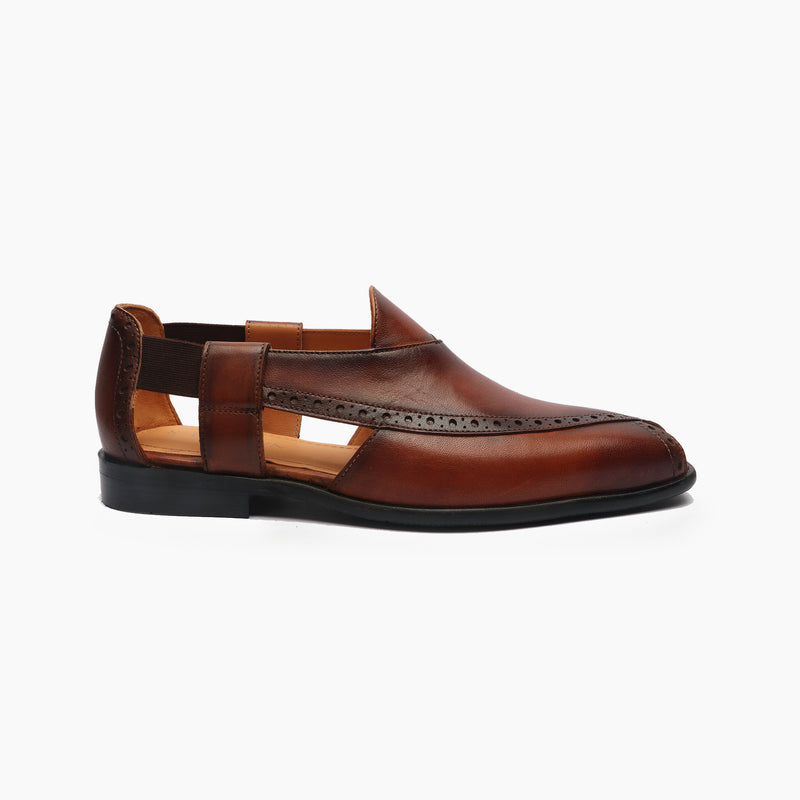 Peshawari Slip Ons With Punch Detail cognac side profile 