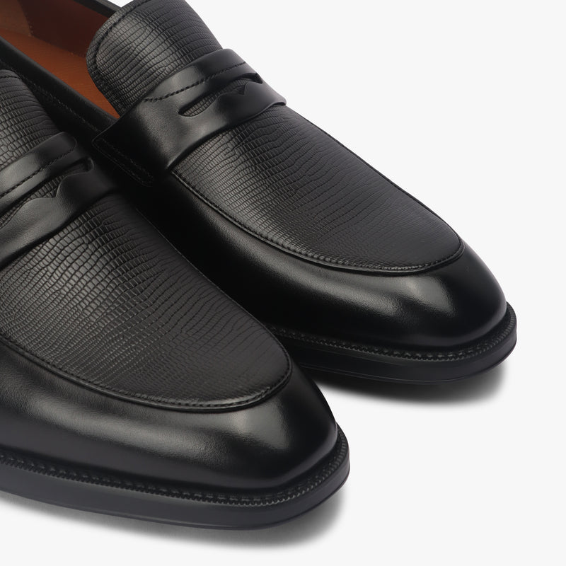 Textured Penny Slip Ons black side angle zoom