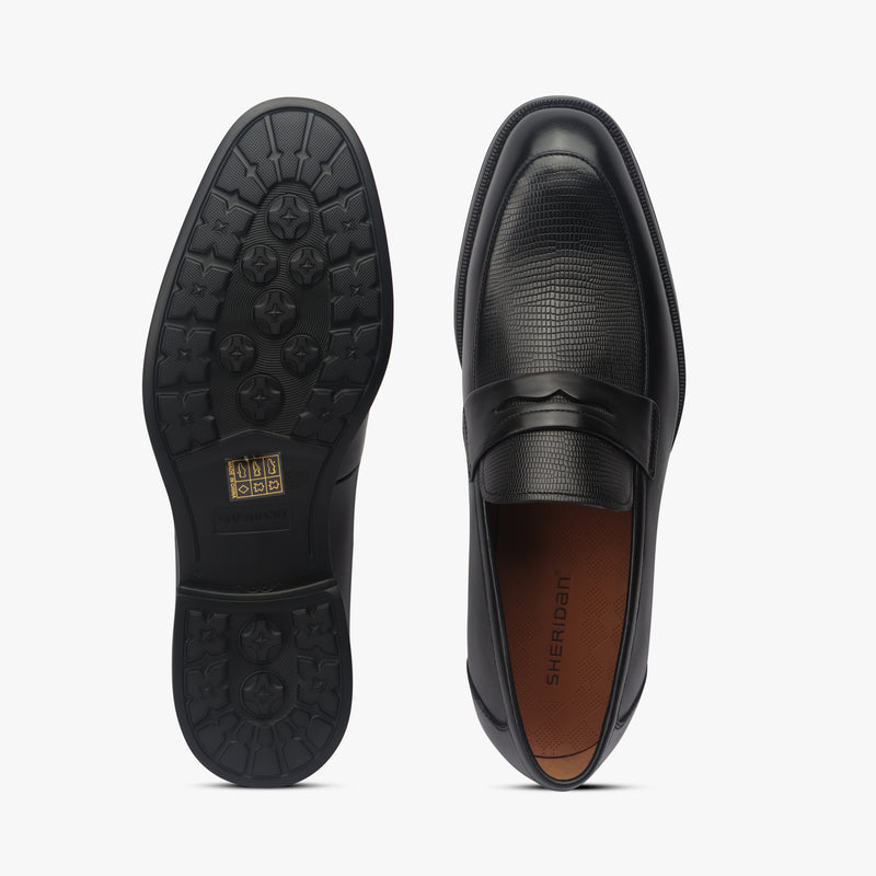 Textured Penny Slip Ons black top and sole