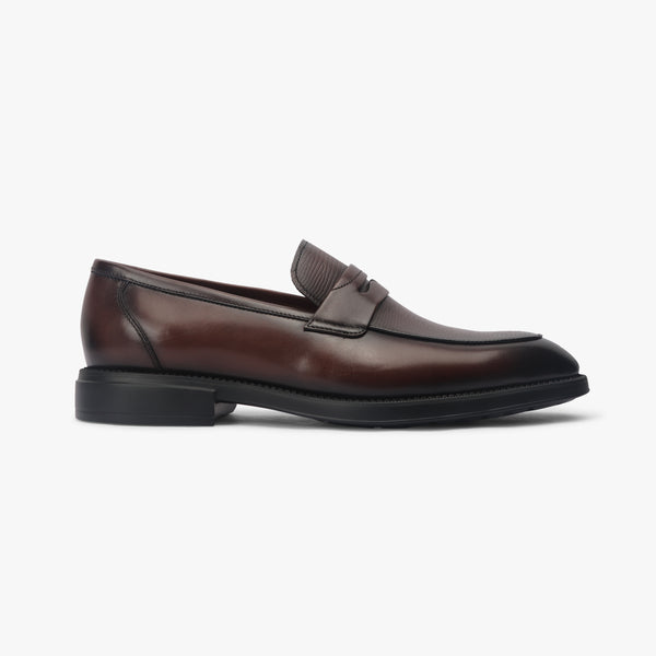 Textured Penny Slip Ons brown side profile