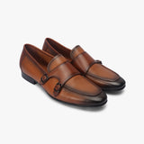 Sheep Leather Double Buckle Monk Straps tan side angle