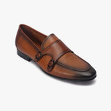 Sheep Leather Double Buckle Monk Straps tan side single