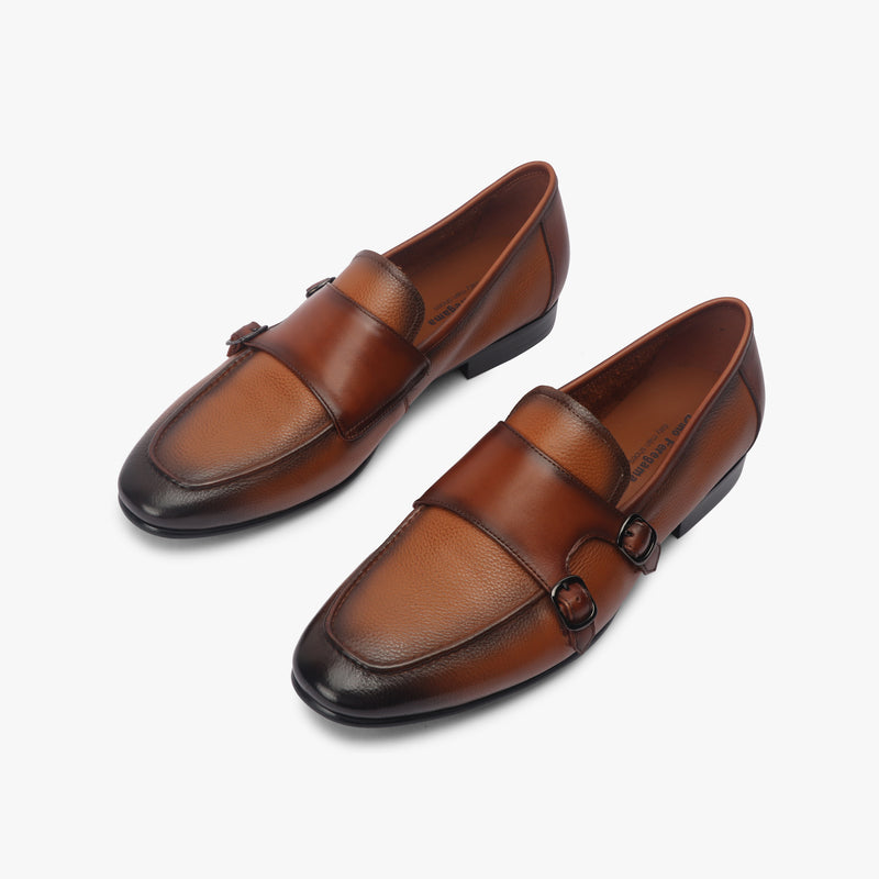 Sheep Leather Double Buckle Monk Straps tan opposite