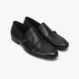 Sheep Leather Double Buckle Monk Straps black side angle