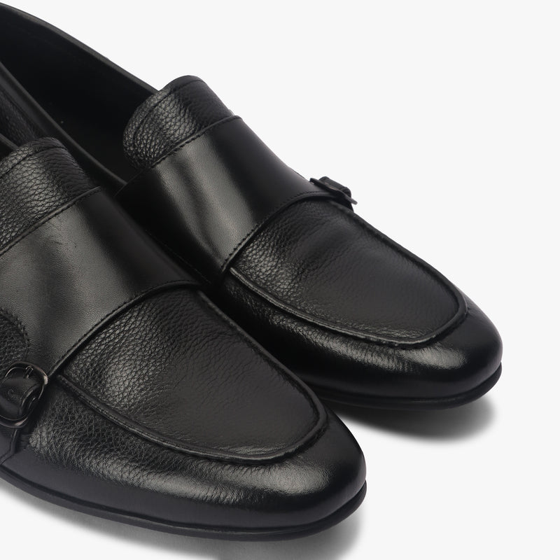 Sheep Leather Double Buckle Monk Straps black side angle zoom