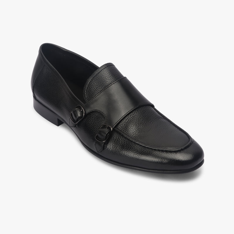 Sheep Leather Double Buckle Monk Straps black side single