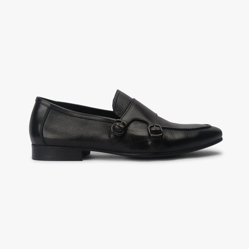 Sheep Leather Double Buckle Monk Straps black side profile