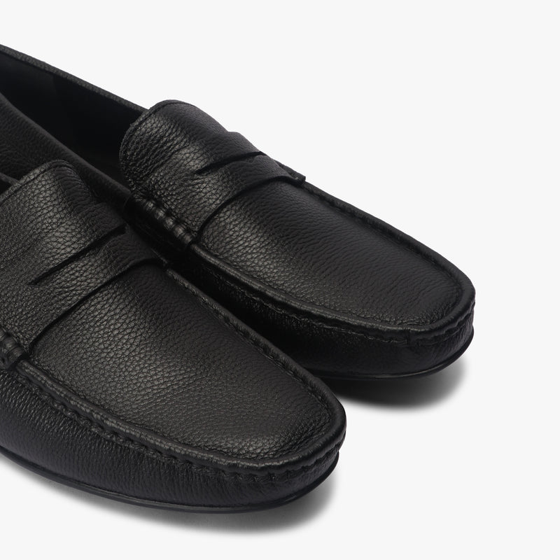 Sheep Leather Penny Loafers black side angle zoom