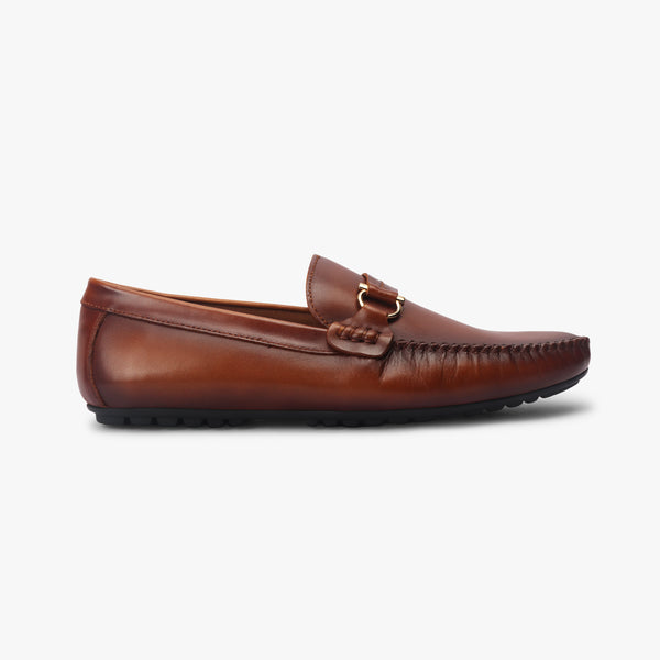 Metal Bit Accented Loafers tan side profile