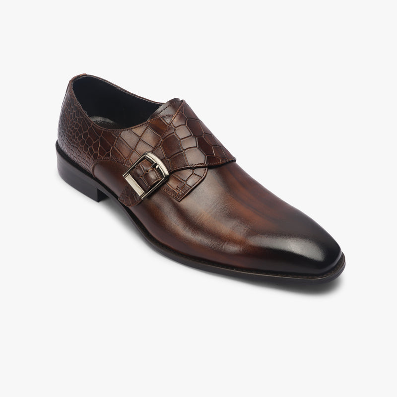 Croc Detail Monk Strap brown side single