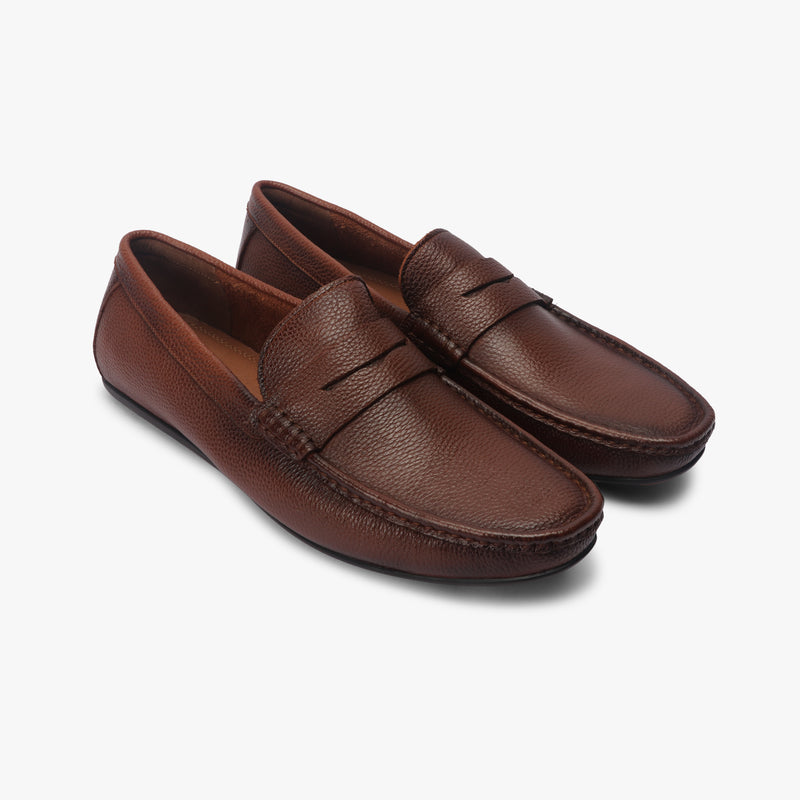 Sheep Leather Penny Loafers cognac side angle