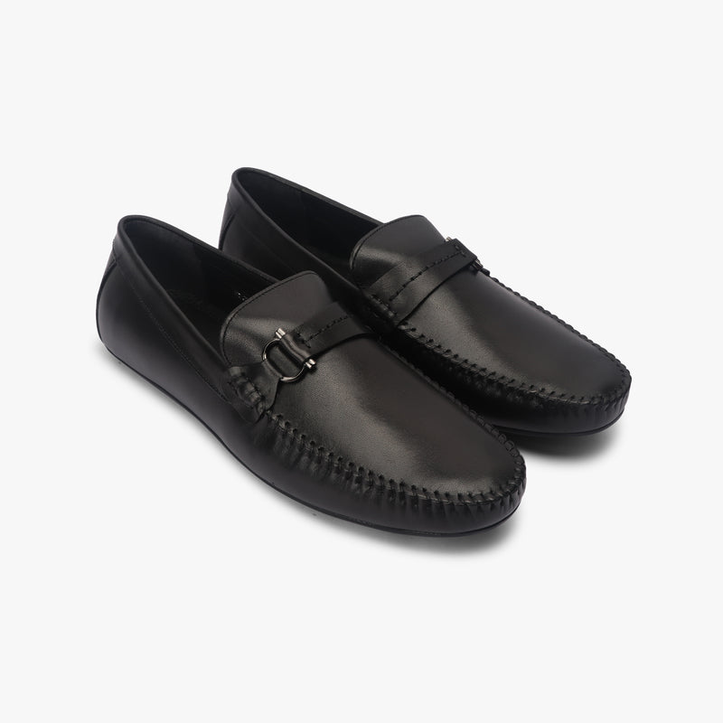 Metal Bit Accented Loafers black side angle