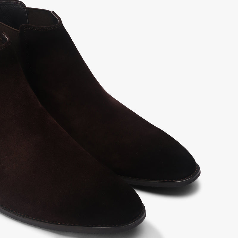 Suede Leather Chelsea Boots brown side angle zoom