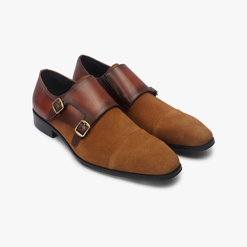 Double Buckle Monk Strap Suede side angle