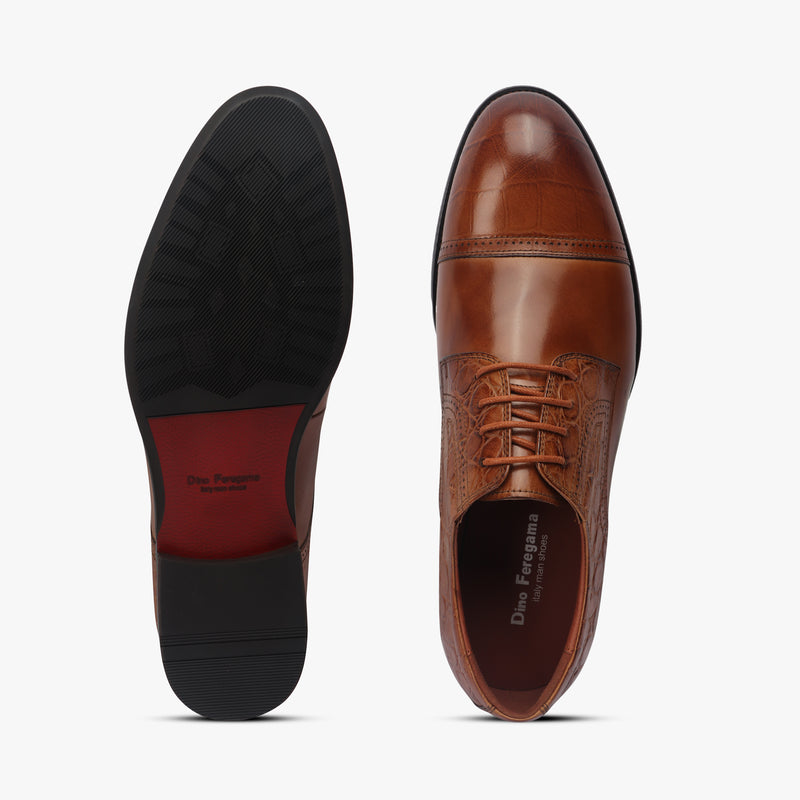 Croc Pattern Derbys brown top and sole