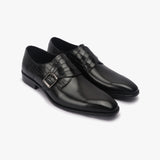 Croc Detail Monk Strap black side angle