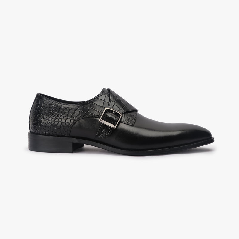 Croc Detail Monk Strap black side profile