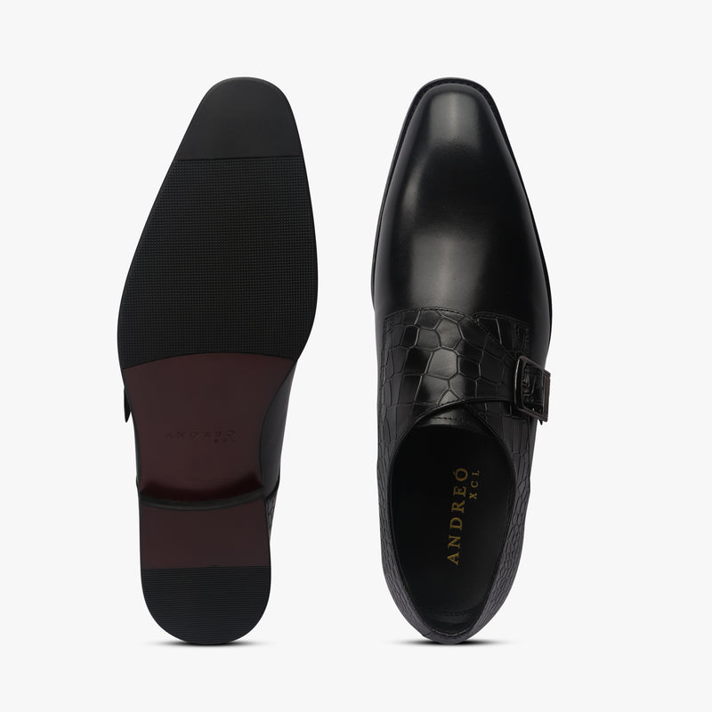 Croc Detail Monk Strap black top and sole