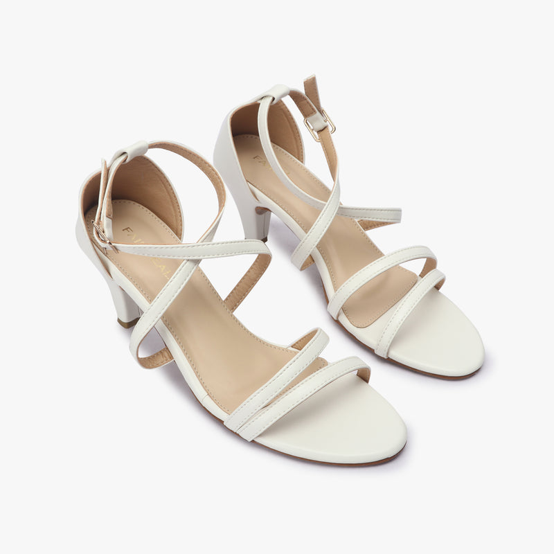 Strappy Kitten Heel Sandals white side angle