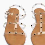 Studded Acrylic Flat Sandals tan front zoom