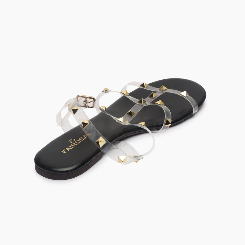 Studded Acrylic Flat Sandals black back