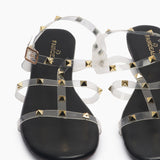 Studded Acrylic Flat Sandals black front zoom