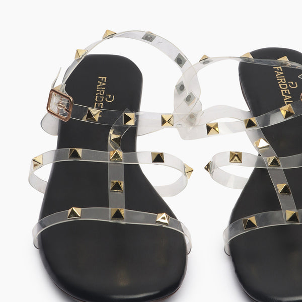 Studded Acrylic Flat Sandals black front zoom